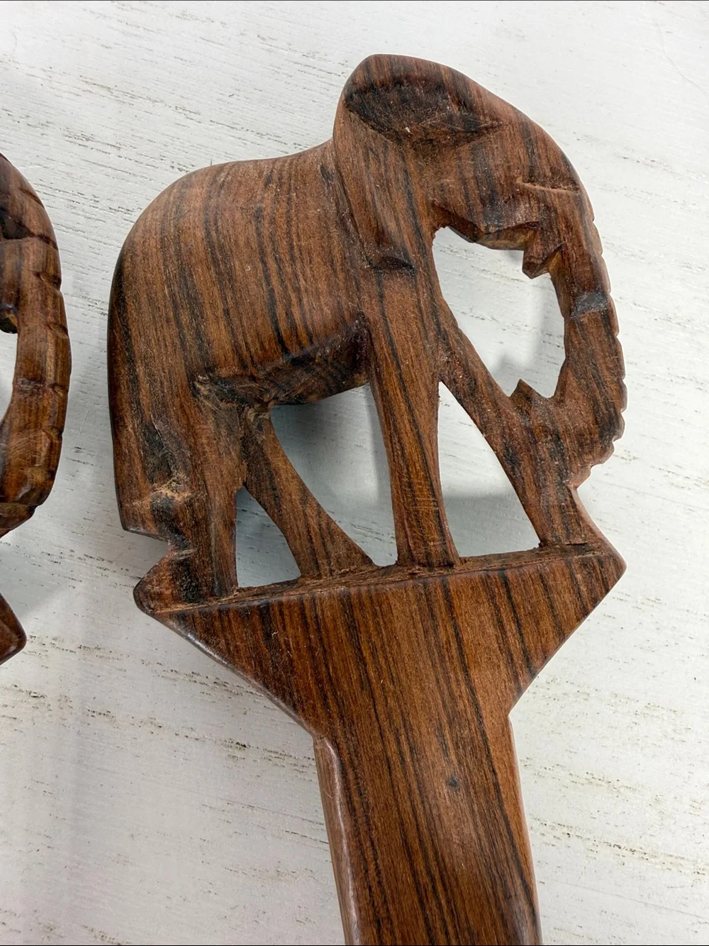 Handcrafted Wood Elephant Salad Serving Set - Dark Brown